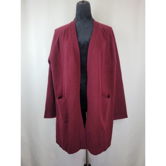 Revive Cashmere Women's Merlot Wool Cashmere Raglan Midi Cardigan Sweater L - Picture 1 of 10